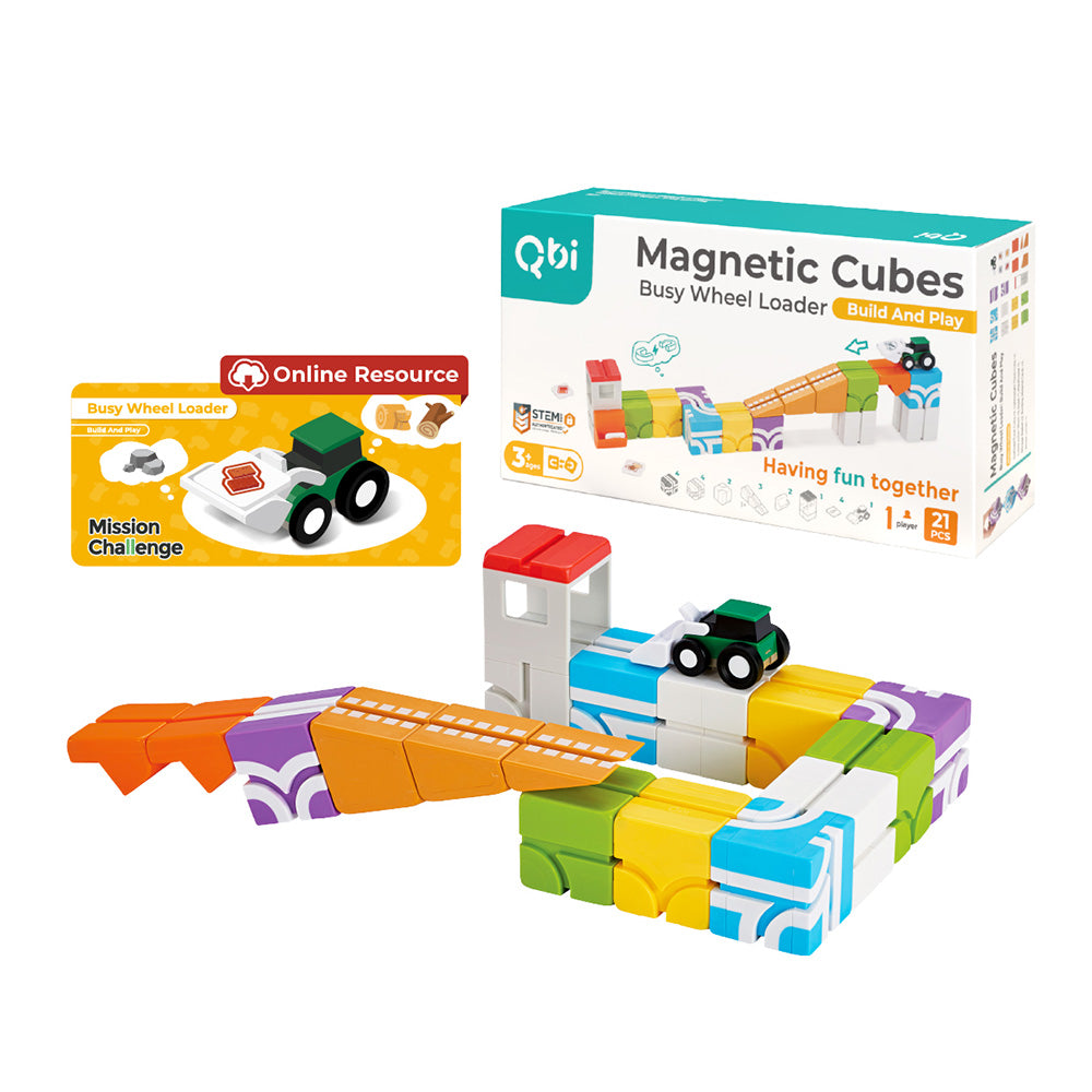 Qbi Busy Wheel Loader — juguete STEM de construcción para niños desde 3 años
