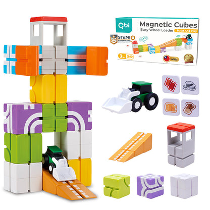 Set Qbi Busy Wheel Loader completo con cubos y vehículo de construcción