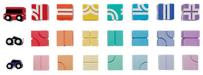 Contenido del set Qbi Creator: 24 cubos magnéticos + 3 mini autos incluidos
